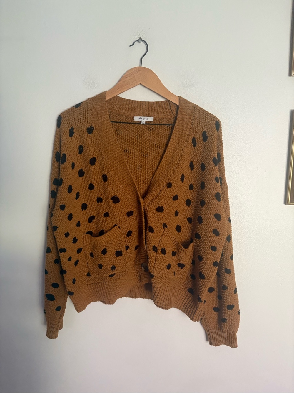 Madewell Mustard Polka Dotted Sweater Boho Chic Cardigan Women’s Medium EUC